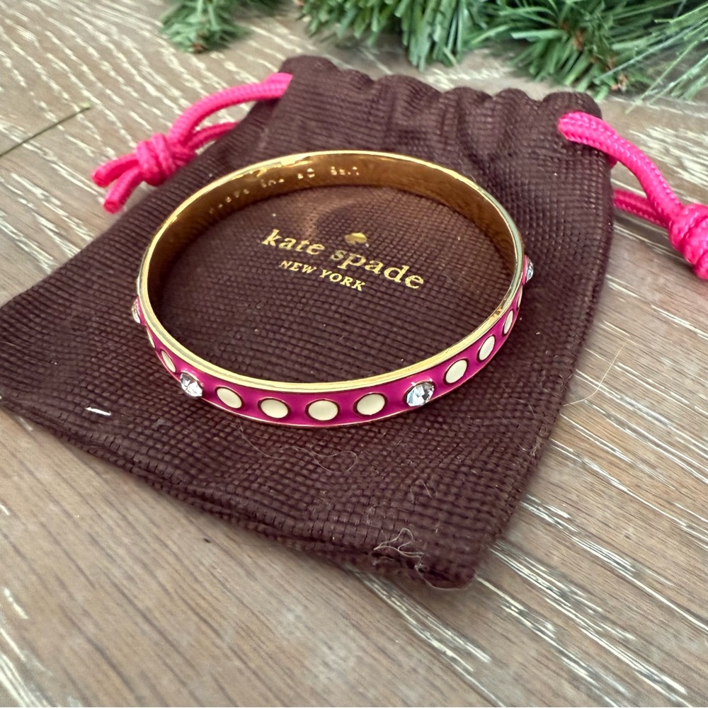 Kate Spade Life of the Party Pink Enamel Crystal Idiom Bangle Bracelet W Dustbag